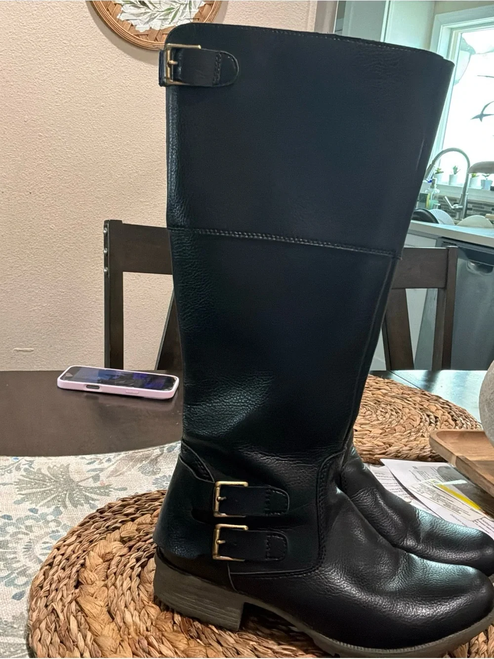 Clarks Black Leather Tall Riding Booties
